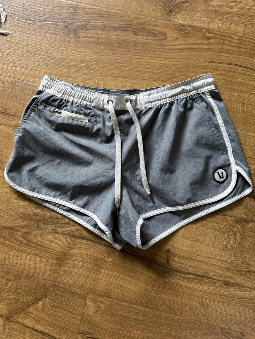 Vuori Grey Athletic/beach Shorts with White Trim and pockets